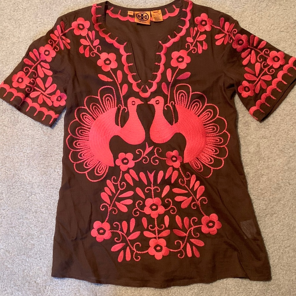 Women's Tory Burch Short-Sleeved Embroidered Tunic